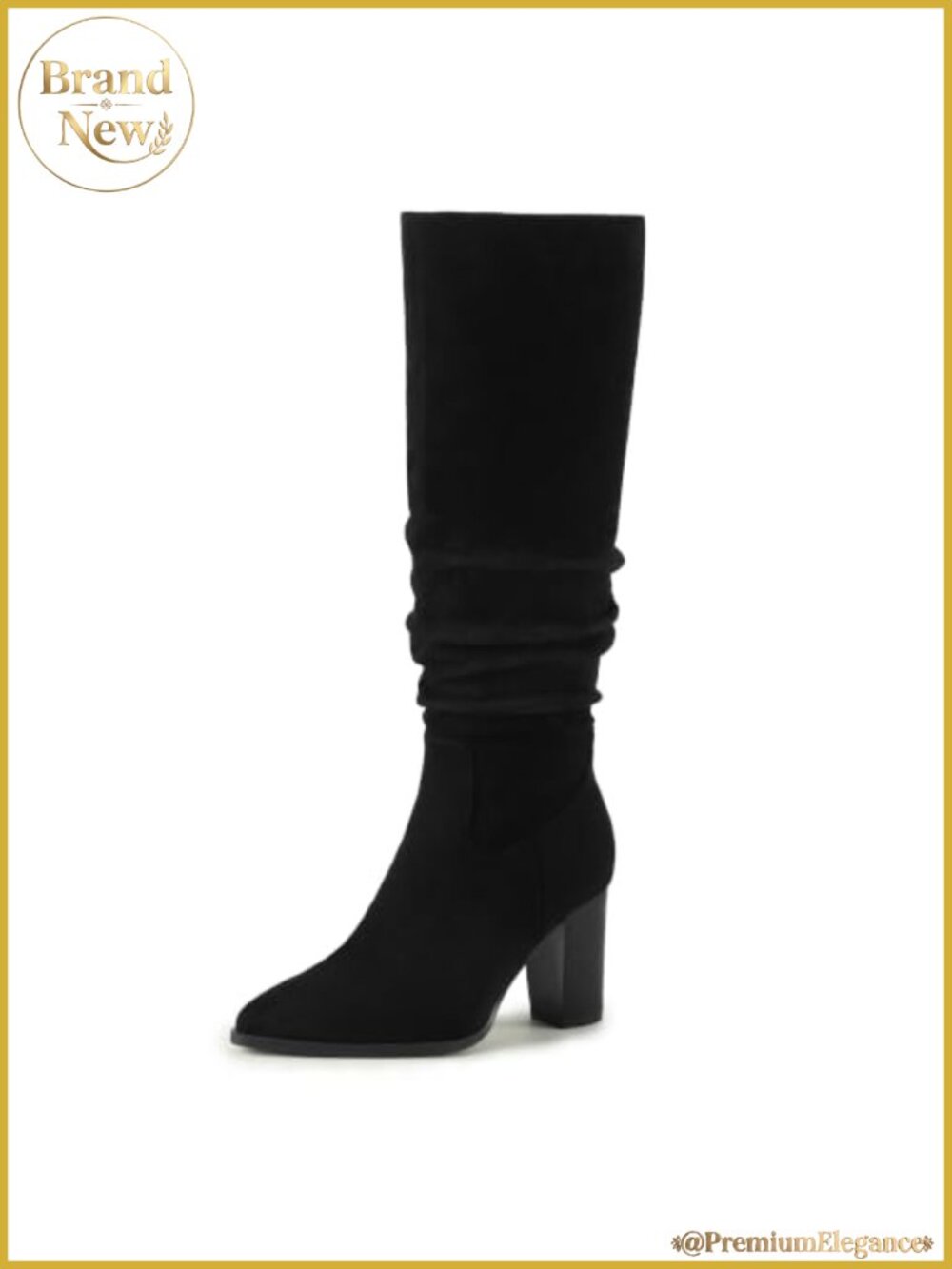 Faux Suede Knee High Slouchy Boots Pointed Toe Block Heel Tall